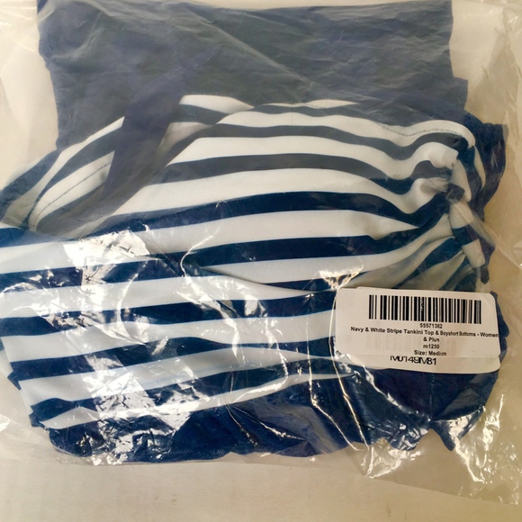 Navy & White Stripped Tankini Top &  Bottoms - Picture 5 of 8